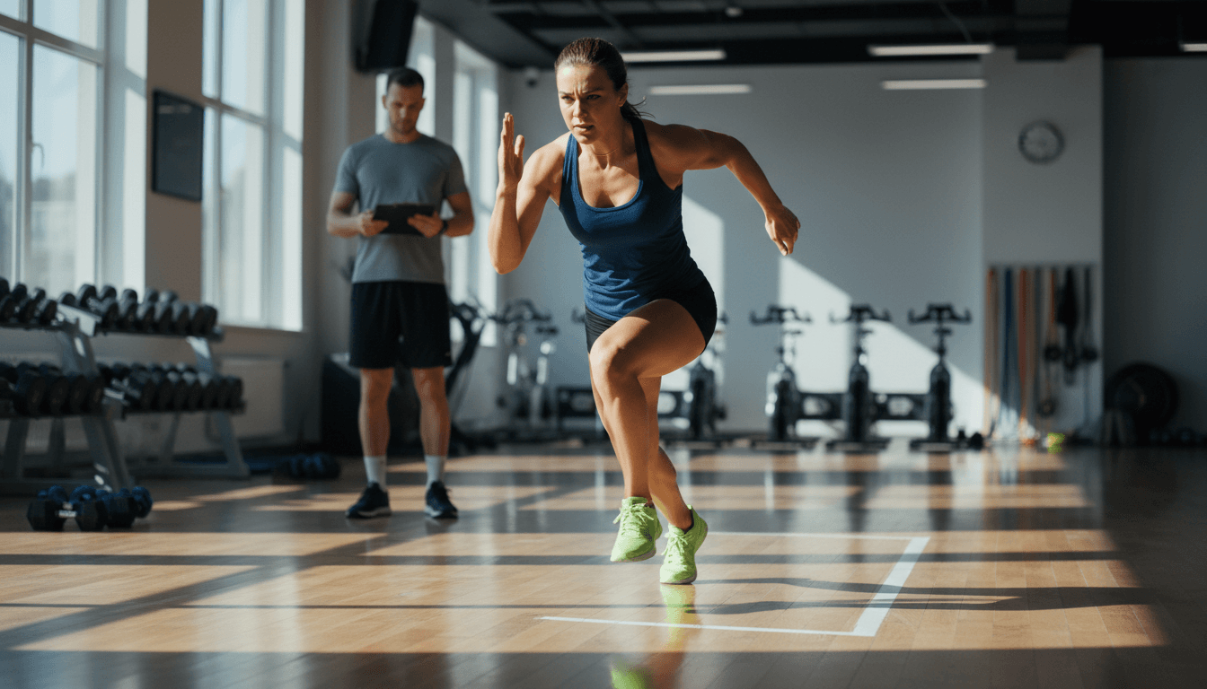 Young athlete performing sprint drill with emphasis on running form and power